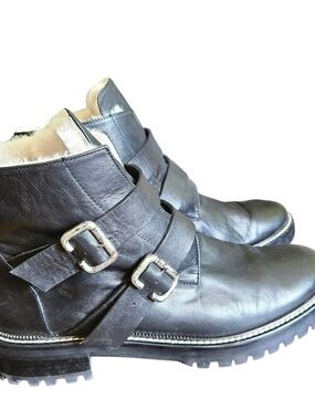 Freda Salvador Black Leather Double-Buckle Ankle Boots